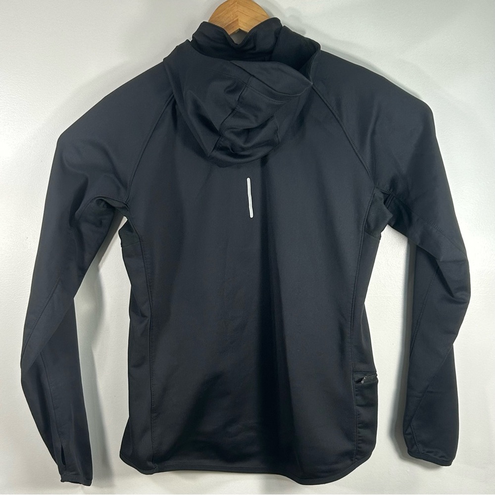 Nike Running Dri-Fit 1/4 Zip Pull Over Hooded Jacket BLK Back Zip Pocket Women L - Picture 9 of 14
